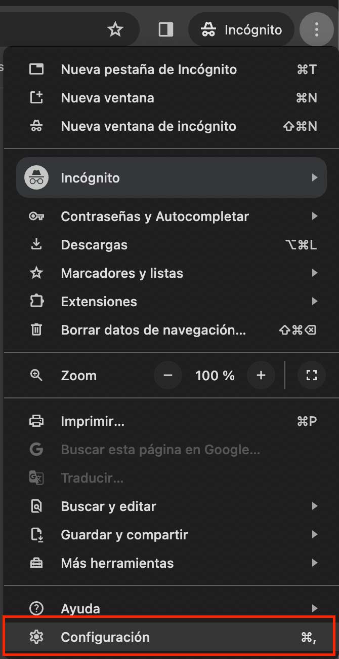Borrar datos navegación en el navegador Google Chrome